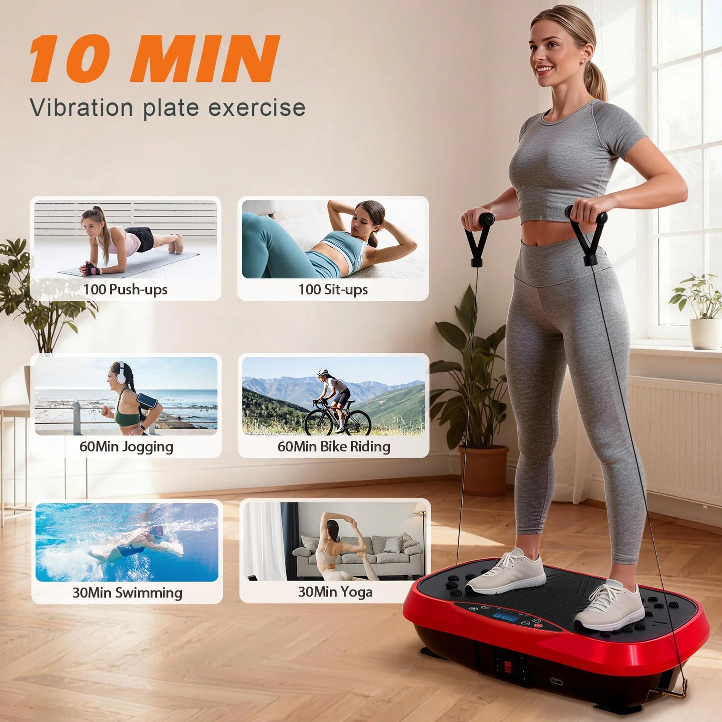 Portable Vibration Plate Exercise Machine with Bluetooth and Resistance Bands