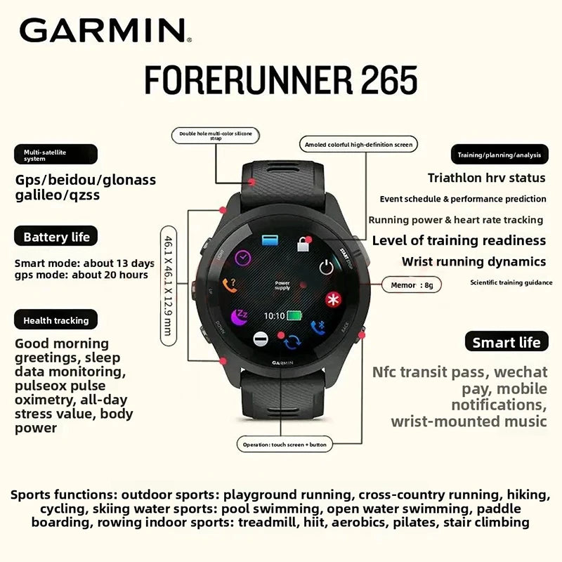Garmin Forerunner 265 GPS Smartwatch Heart Rate And Training Monitor