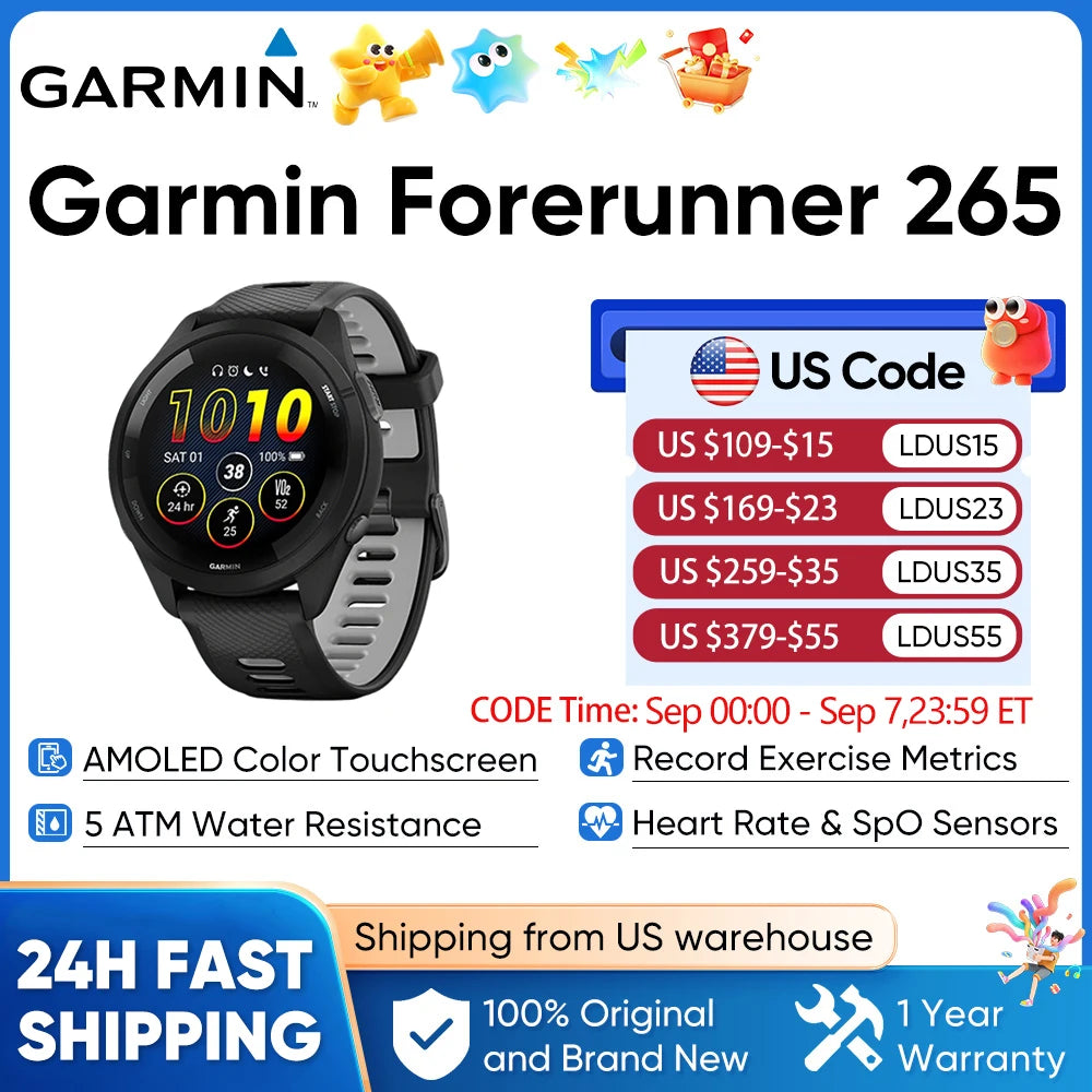 Garmin Forerunner 265 GPS Smartwatch Heart Rate And Training Monitor