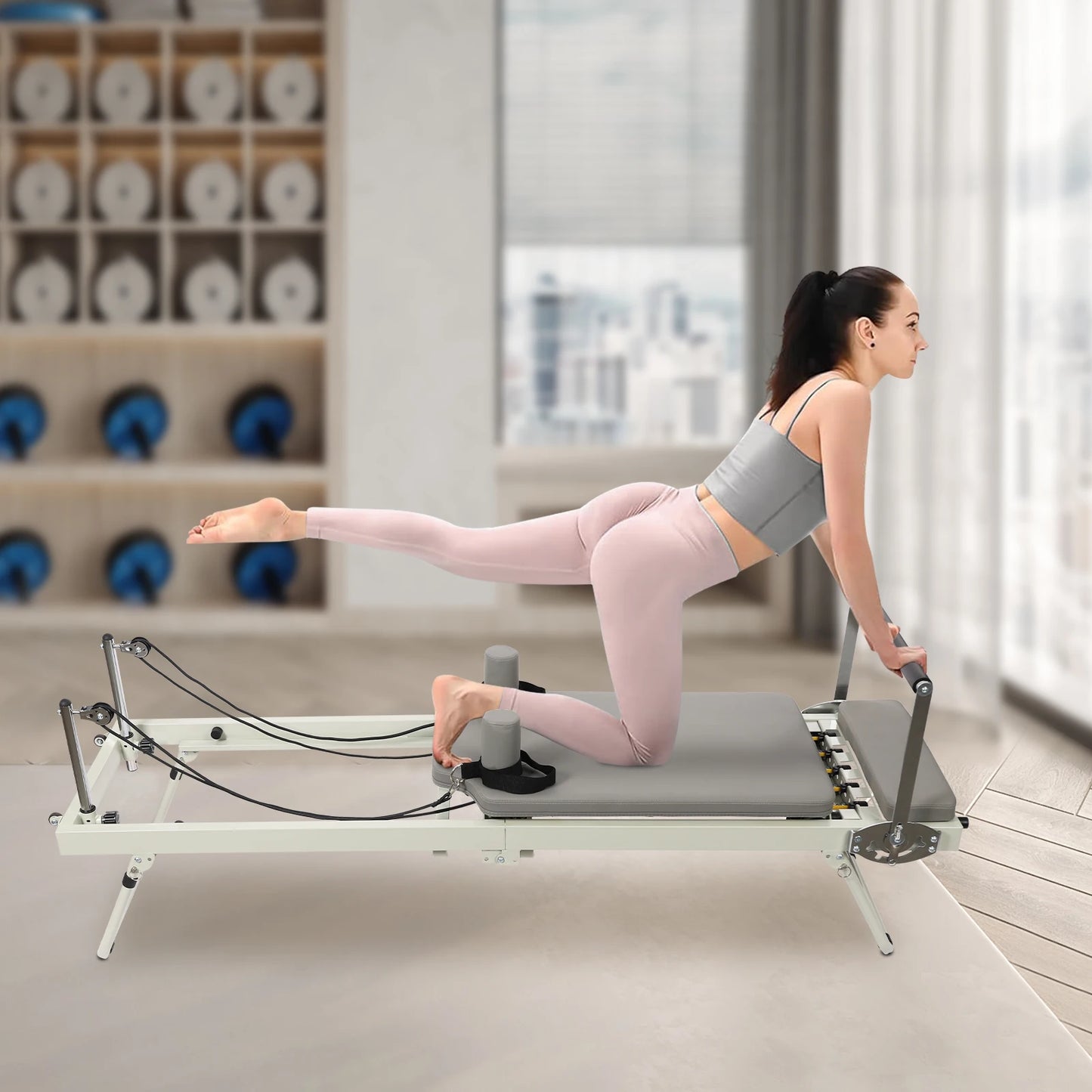 Foldable Pilates Reformer Machine Portable Fitness Equipment Multifunctional