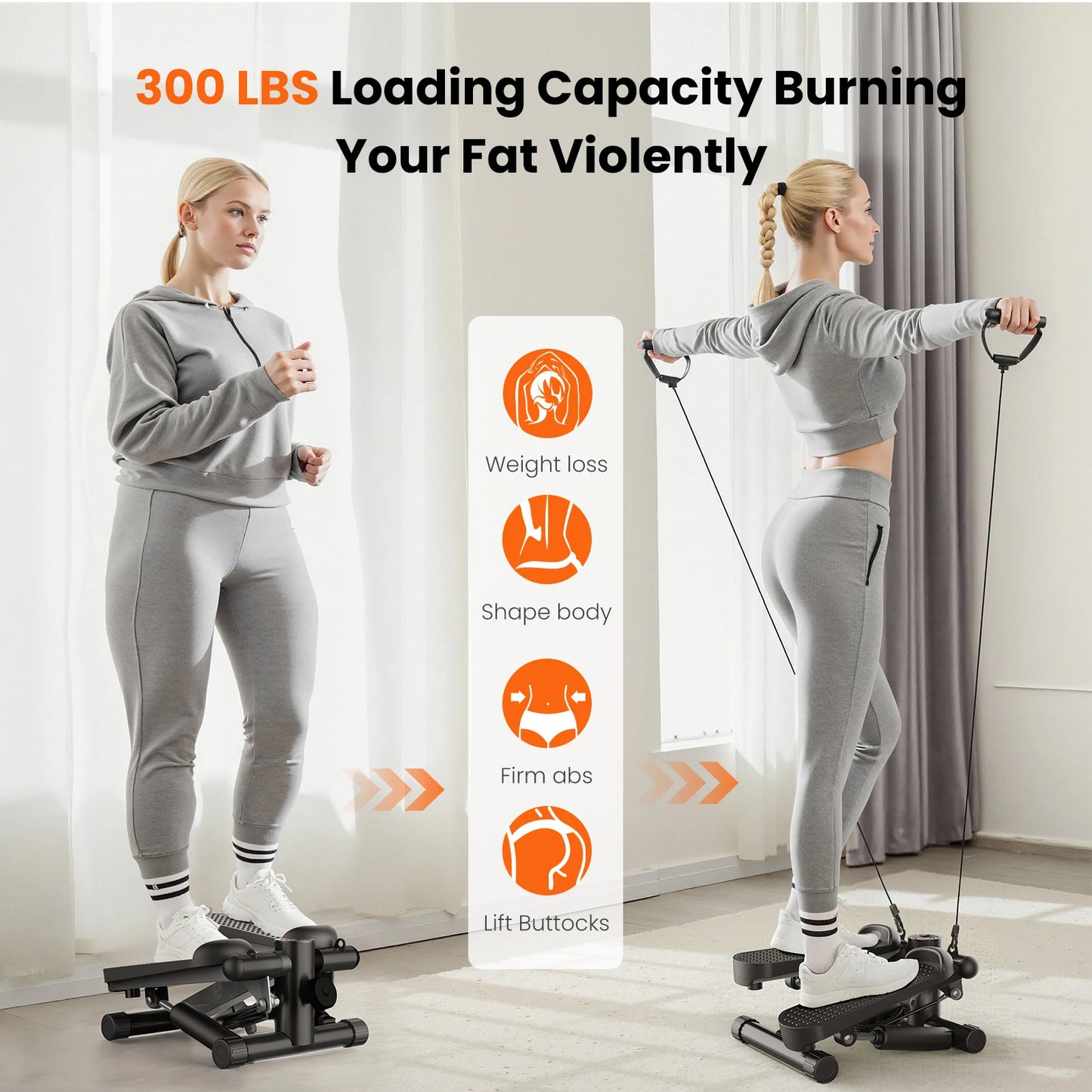 Mini Stepper With Resistance Bands 300 Lbs Capacity