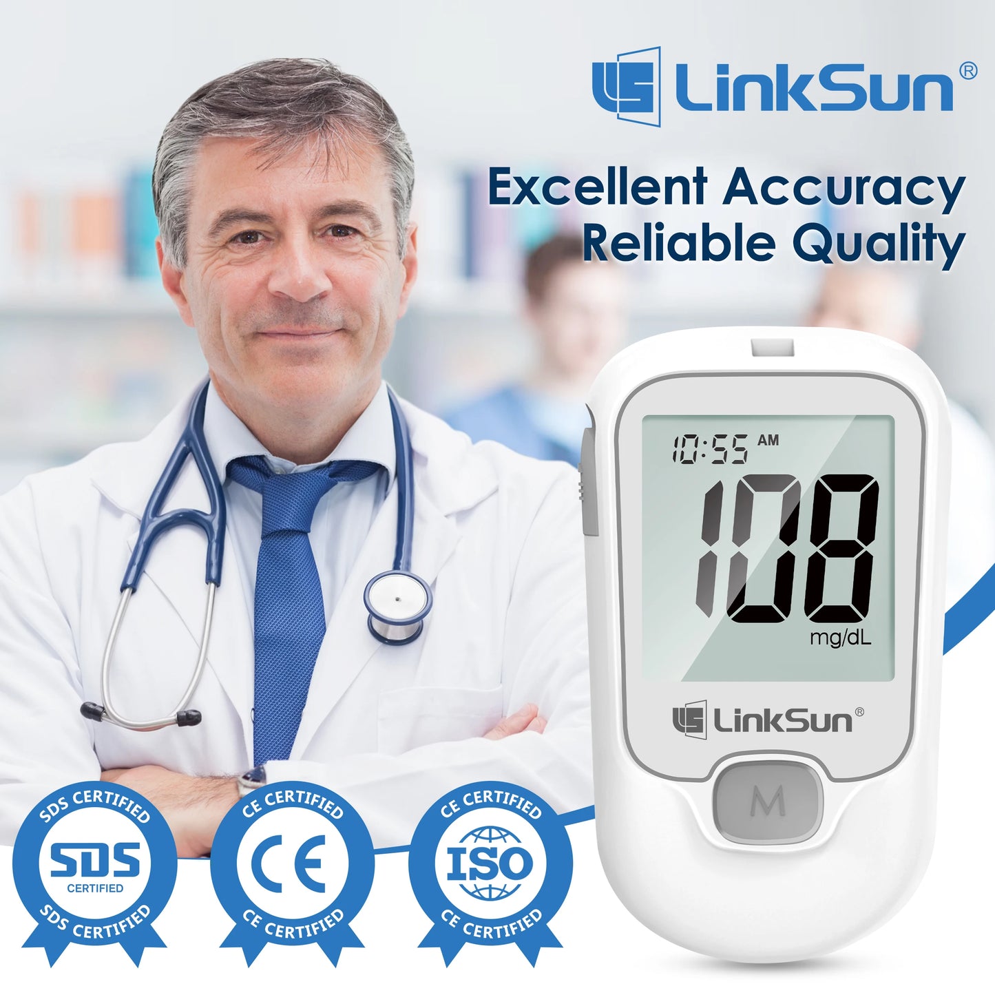 Linksun Blood Glucose Monitor G-425-1 50 Strips Diabetes Testing Kit